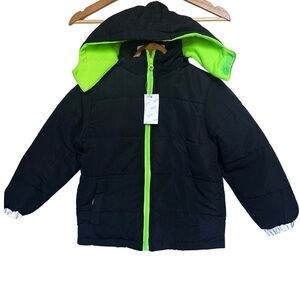 Stylish Black and Green Kids Puffer Jacket